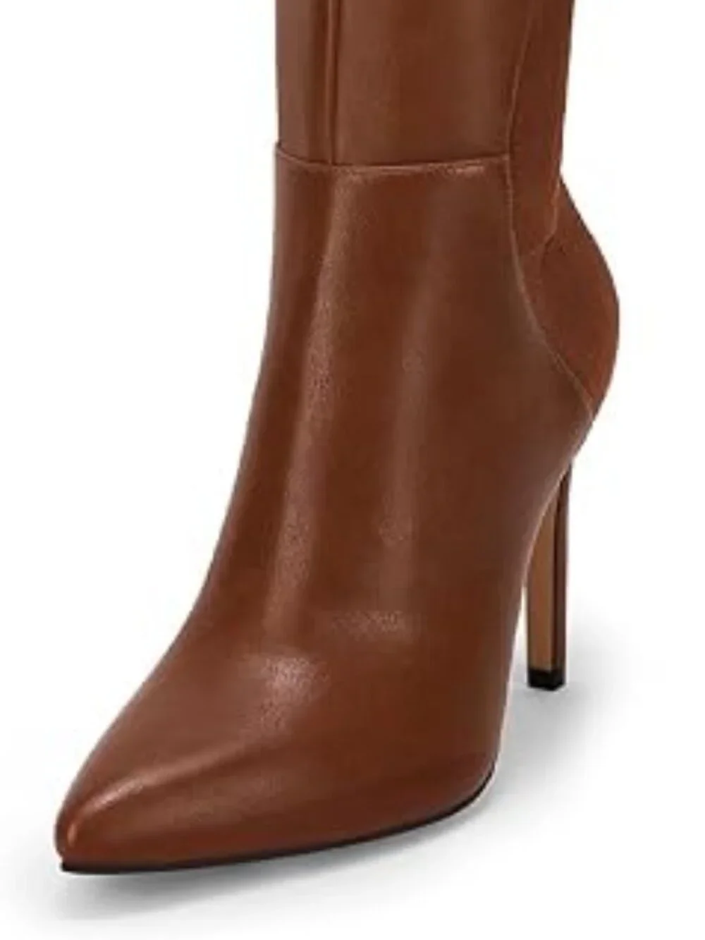 Women's Brown Faux Leather Comfortable Zipper Sexy Pointed Toe Knee High Boots
